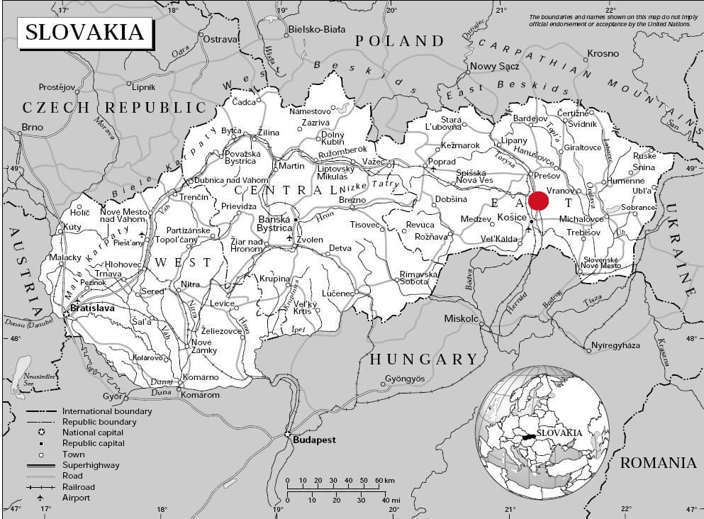 карта Источној Словачкој