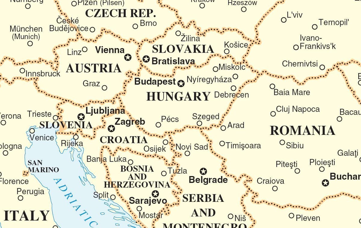 карта Словачкој околних земаља