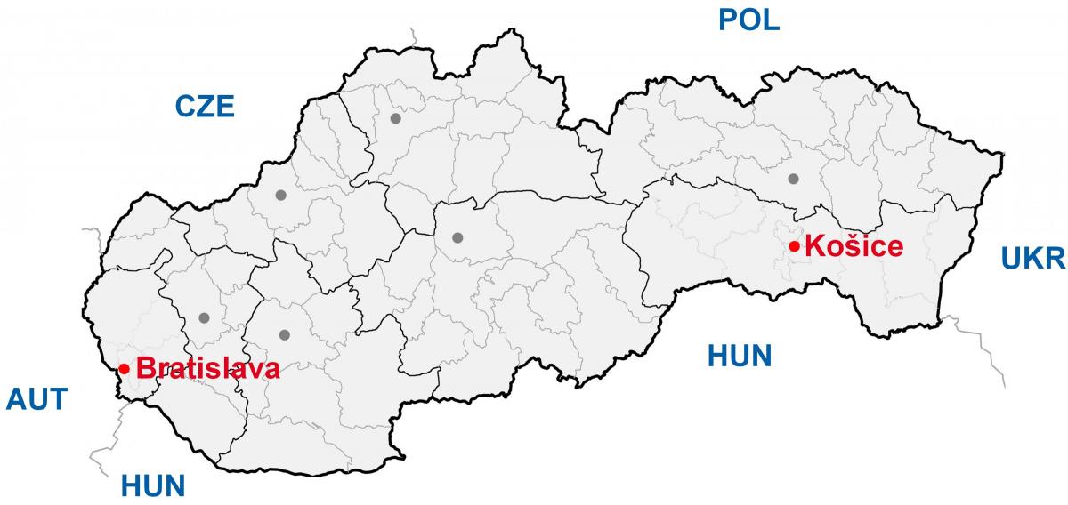 карта Кошицама Словачка