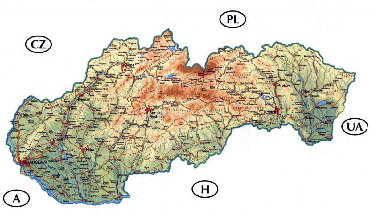 детаљна мапа Словачкој