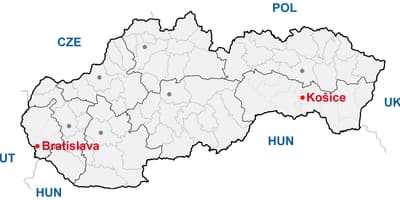 Карта Кошицама Словачка